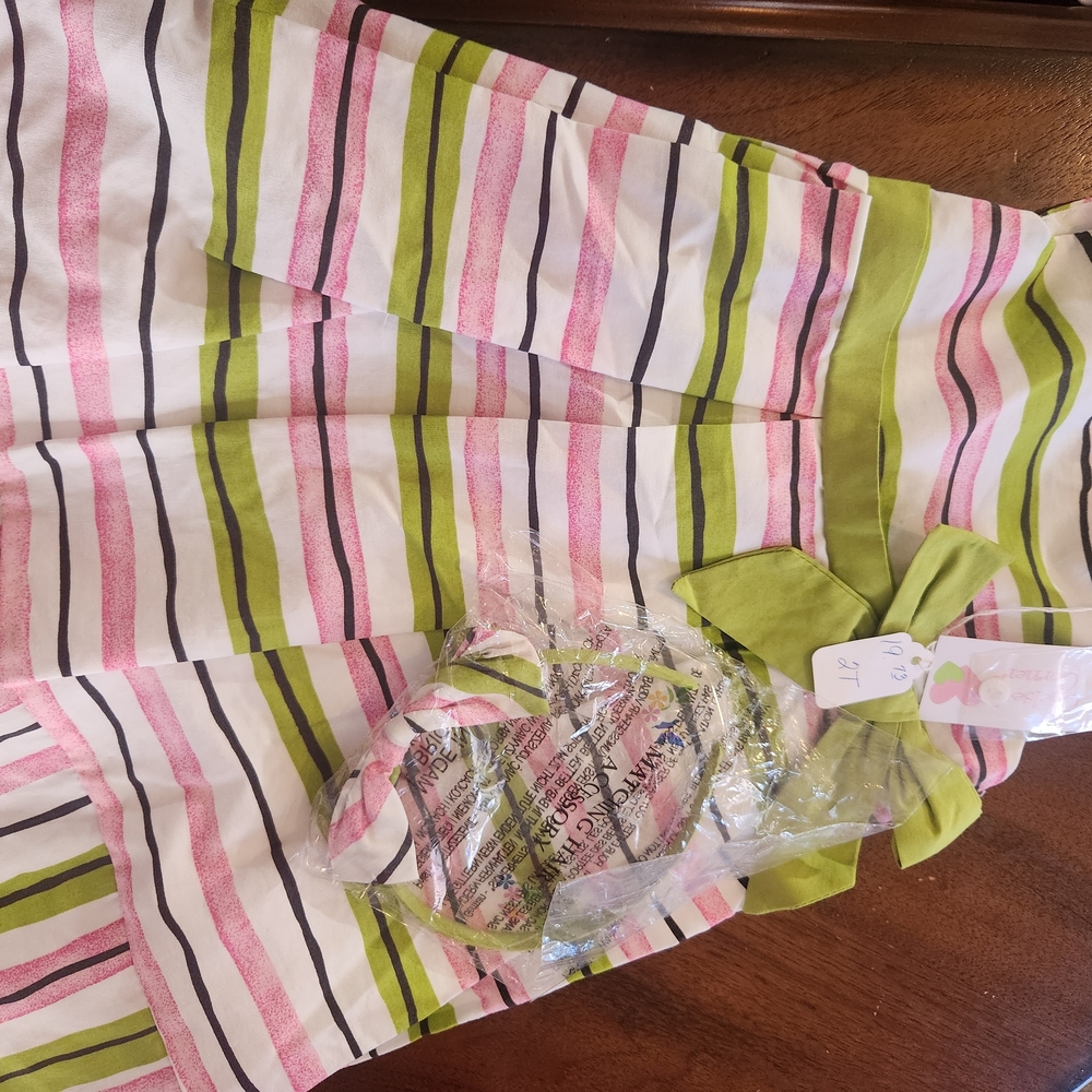 Girls Striped Sundress with Lime Bow - Kids Dresses Casual - Picture 3 of 6